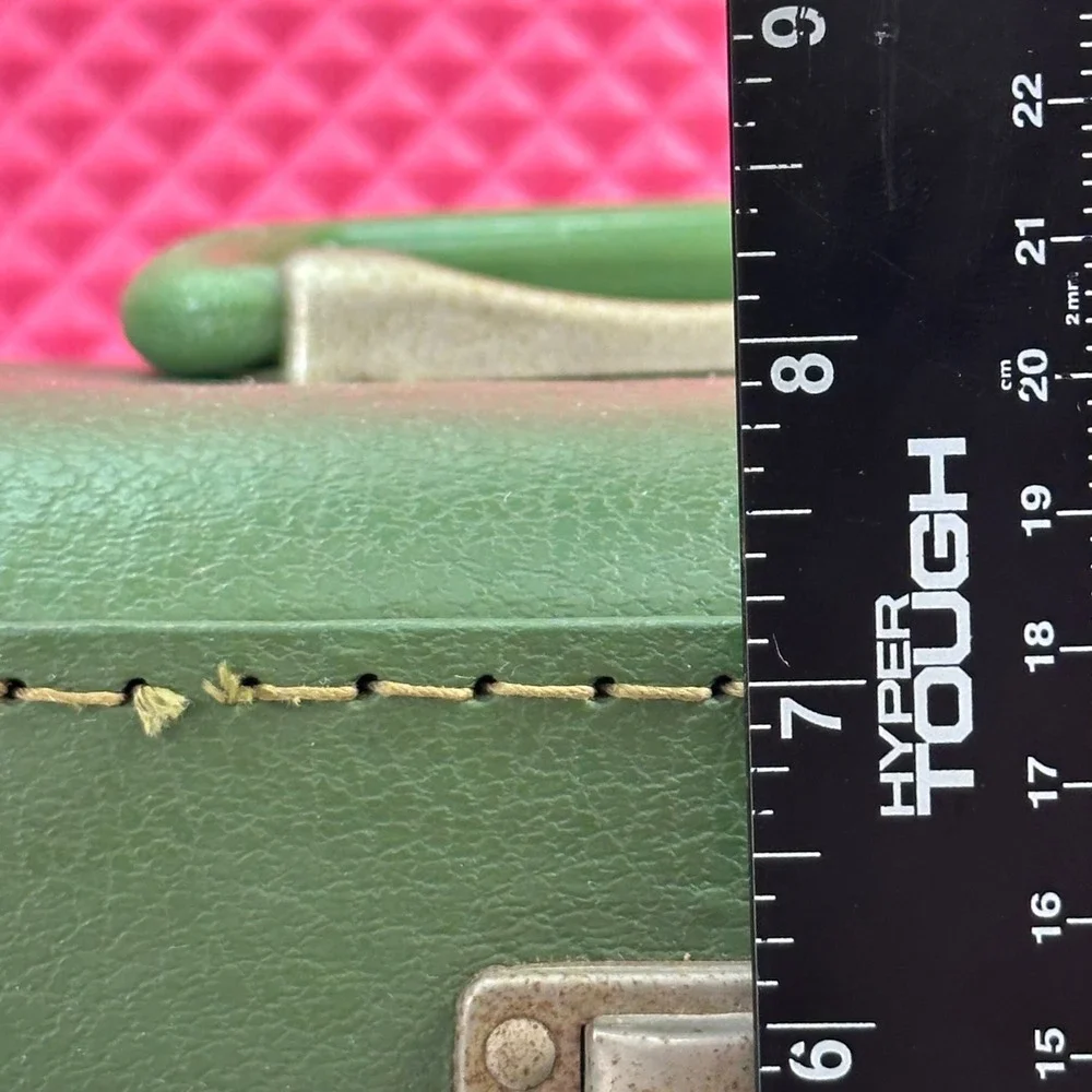 Vintage Trojan Train Case Green Faux Leather Makeup Vanity Suitcase Mirror 1960s